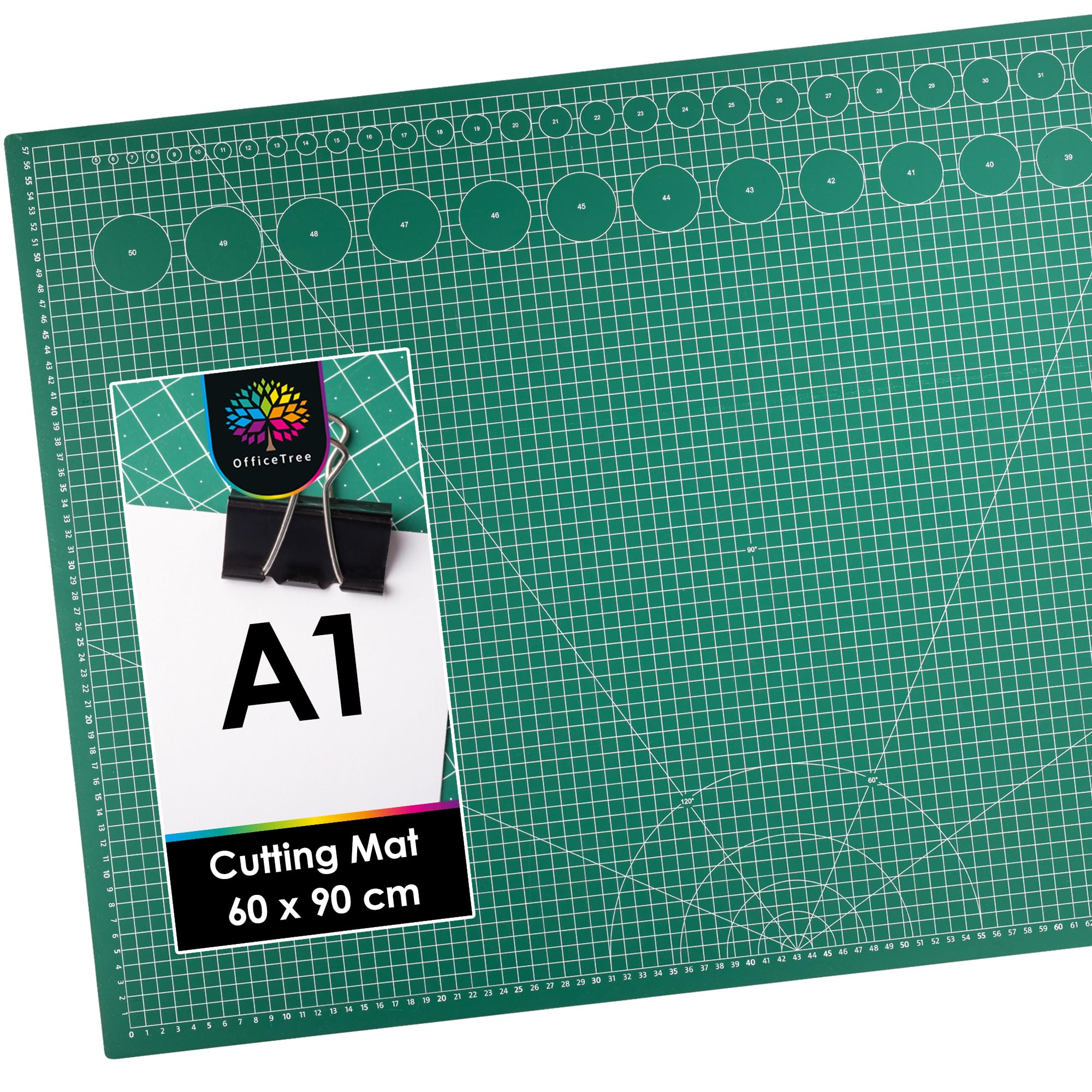 OfficeTree Cutting Mat A1 Self Healing - Green Cutting Board Craft 90 x 60 cm - Double Sided Grid - PVC 3 Layers Quilting for Sewing, Crafting, Modelling, Scrapbooking