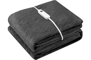 Wapaneus Foot Pocket Heated Blanket Electric Throw with 10 Heating Levels and 4 Timer Settings 4 Hours Auto Shut Off, Flannel Fast-Heating Heated Throw 50" x 60", Machine Washable, Black