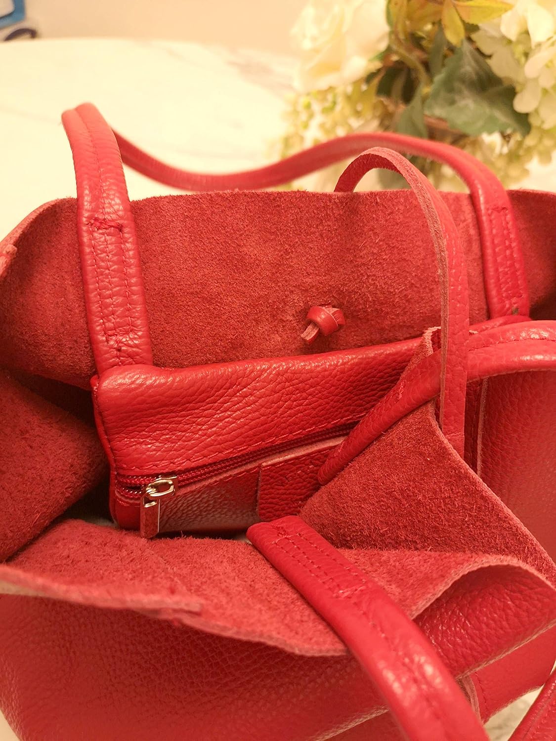 LeahWard Large Hobo Shoulder Bag, Women's Genuine Italian Hand Made Shoulder Bags, A4 College School Work Business Bags (Red) - Image 3