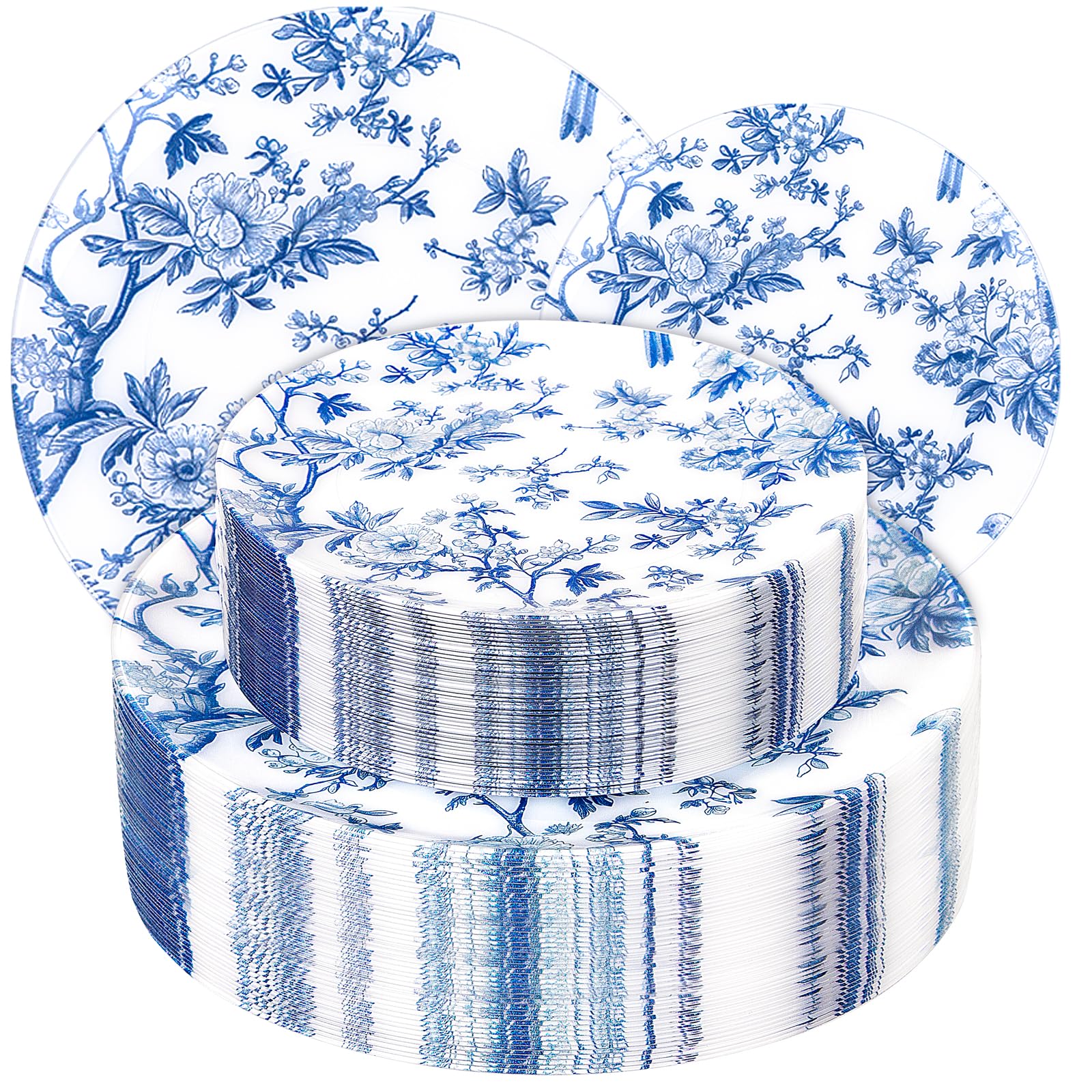 Photo 1 of *PARTIAL SET - ONLY dinner plates*
EI 60pcs Blue Plastic Plates Disposable Heavy Duty,Blue and White Floral Disposable Plates,10.25" Dinner & 7.5" Dessert Plate,Natural Fresh and Elegant Decorations for Birthdays/Tea Party/Wedding