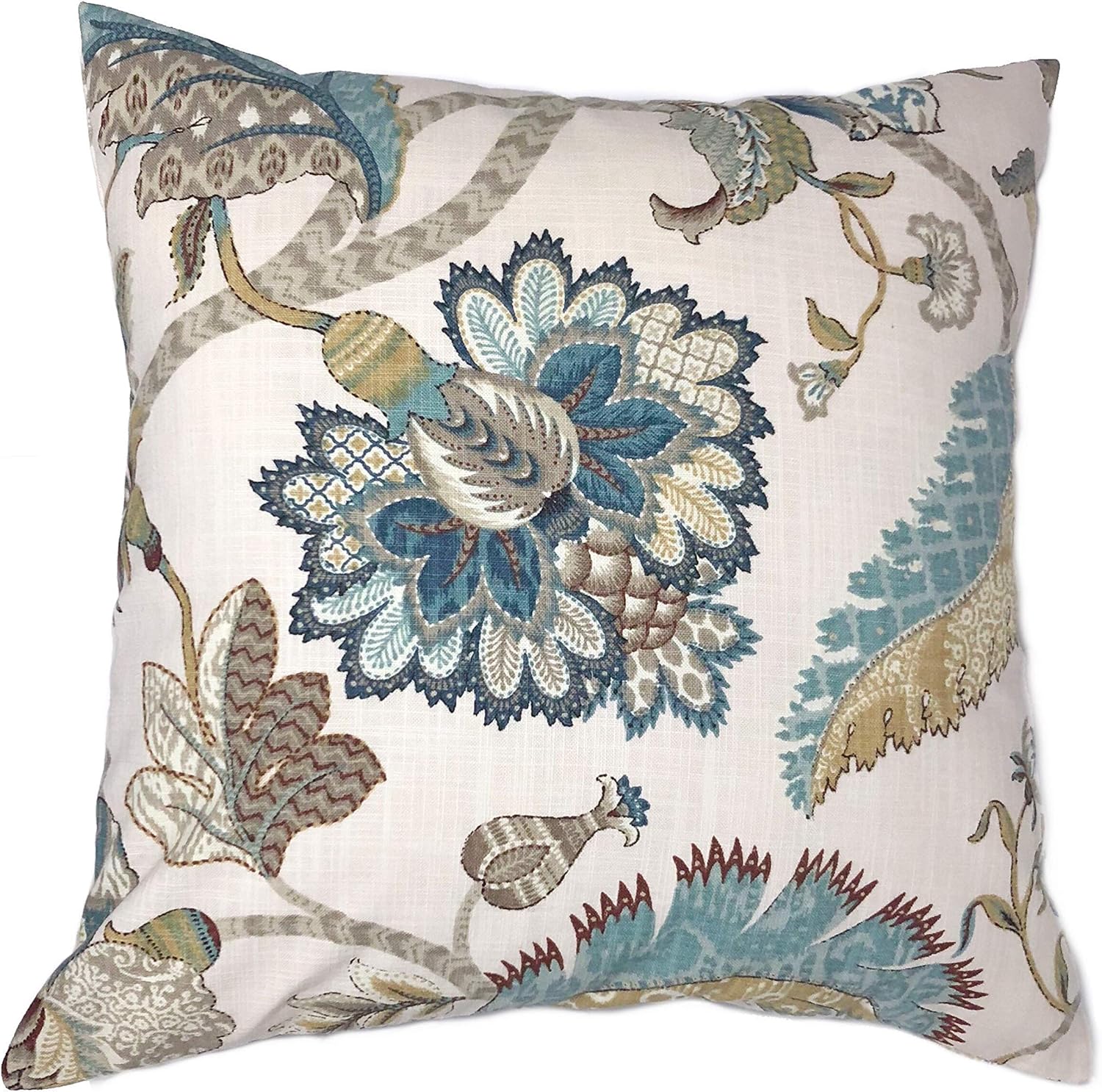 Flowershave357 French Blue Floral Pillow Cover Teal Brown Taupe Golden Tan Ivory Euro Sham Lumbar Home Decor Accent Pillow Case