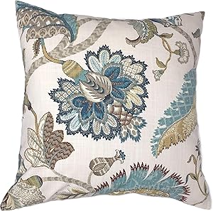 Flowershave357 French Blue Floral Pillow Cover Teal Brown Taupe Golden Tan Ivory Euro Sham Lumbar Home Decor Accent Pillow Case