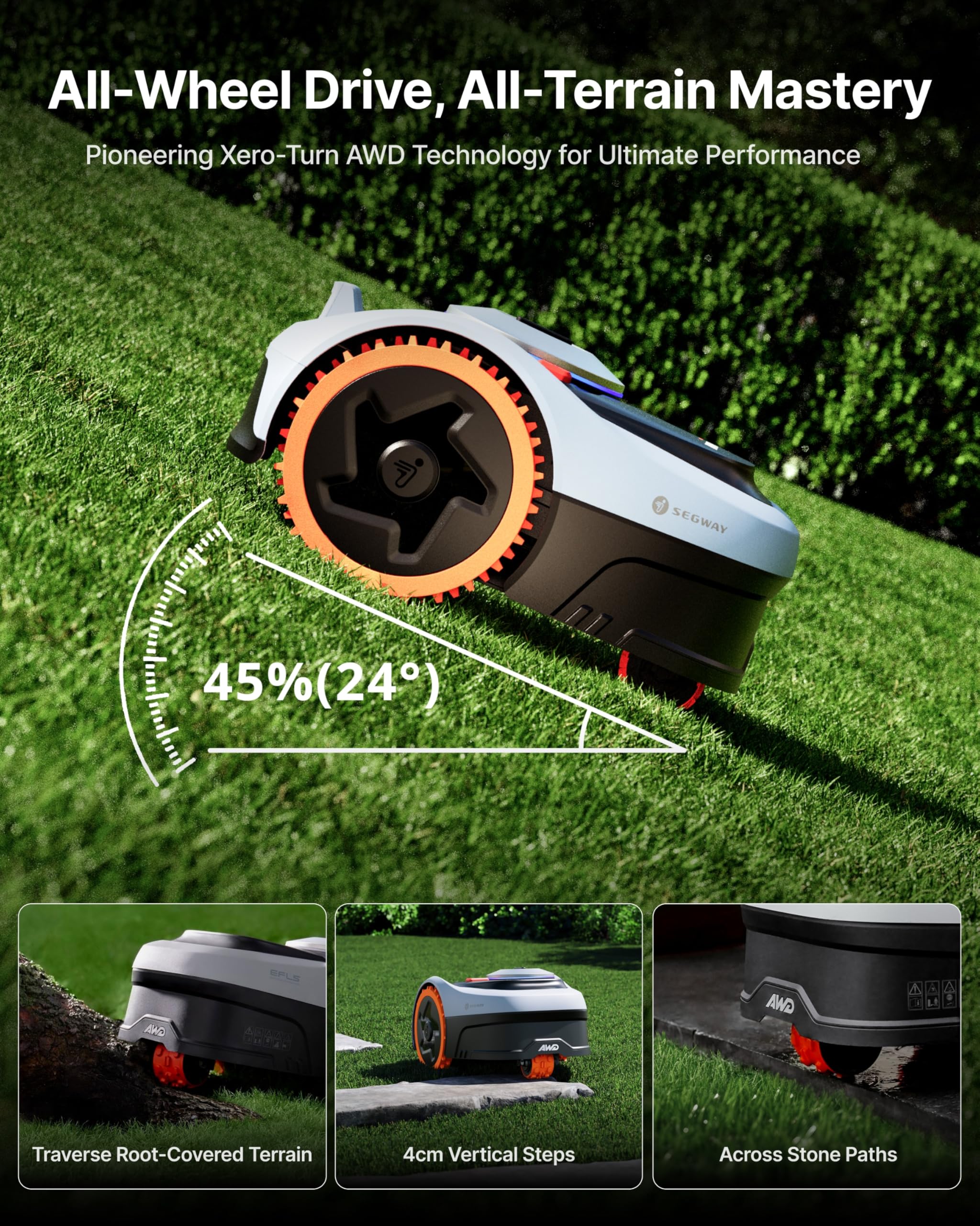 Segway Navimow i205 AWD Mähroboter ohne Begrenzungskabel mit Garage S, Empf. 500 m², Allradantrieb für Steigungen bis zu 45%, EFLS NRTK+Vision, Keine RTK-Antenne erforderlich 2