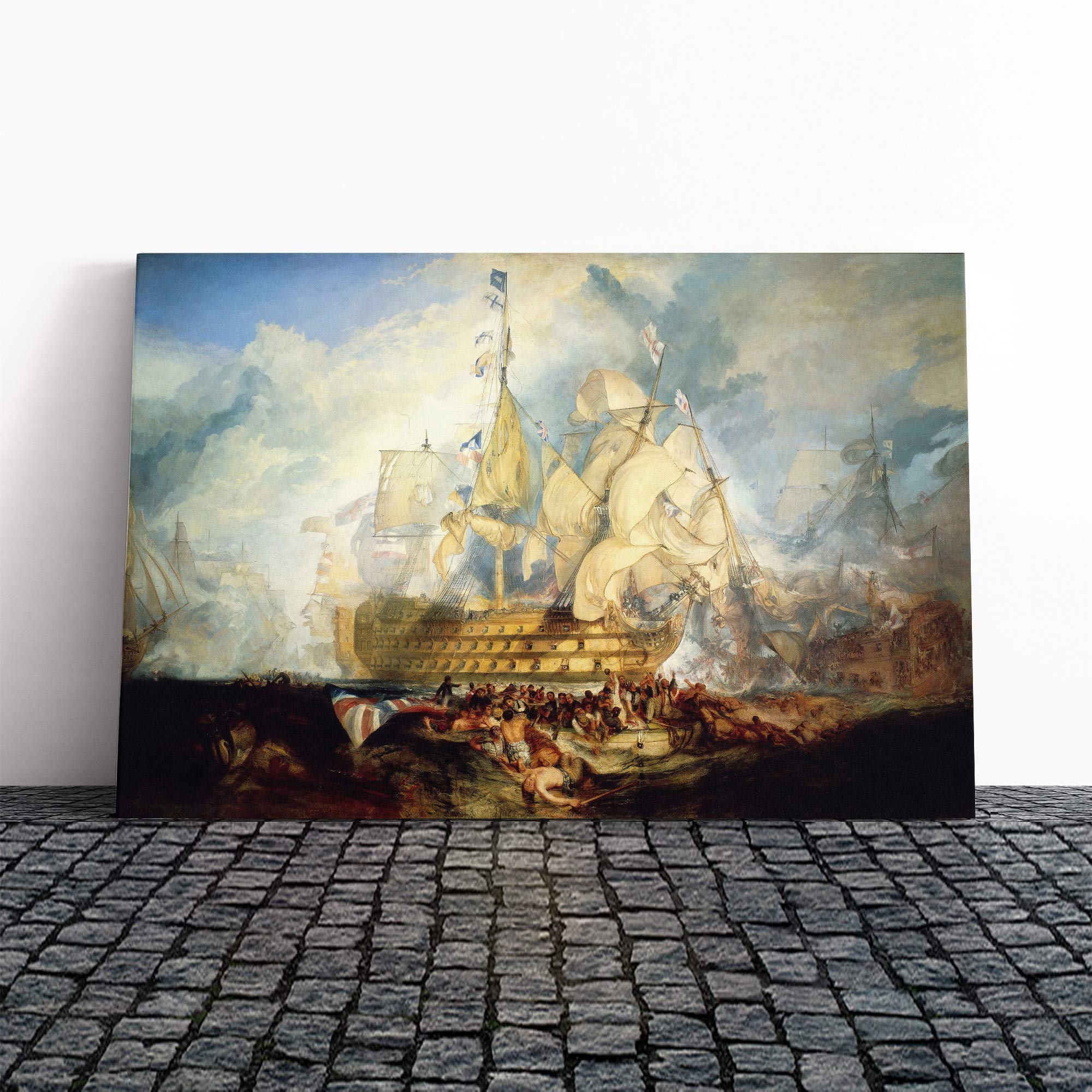 Joseph Mallord William Turner The Battle of Trafalgar Canvas Print | Gallery Wrapped 30mm Frame Wall Art | 20x14 inches | Ready to Hang | Modern Picture | Living Room Bedroom Lounge Office