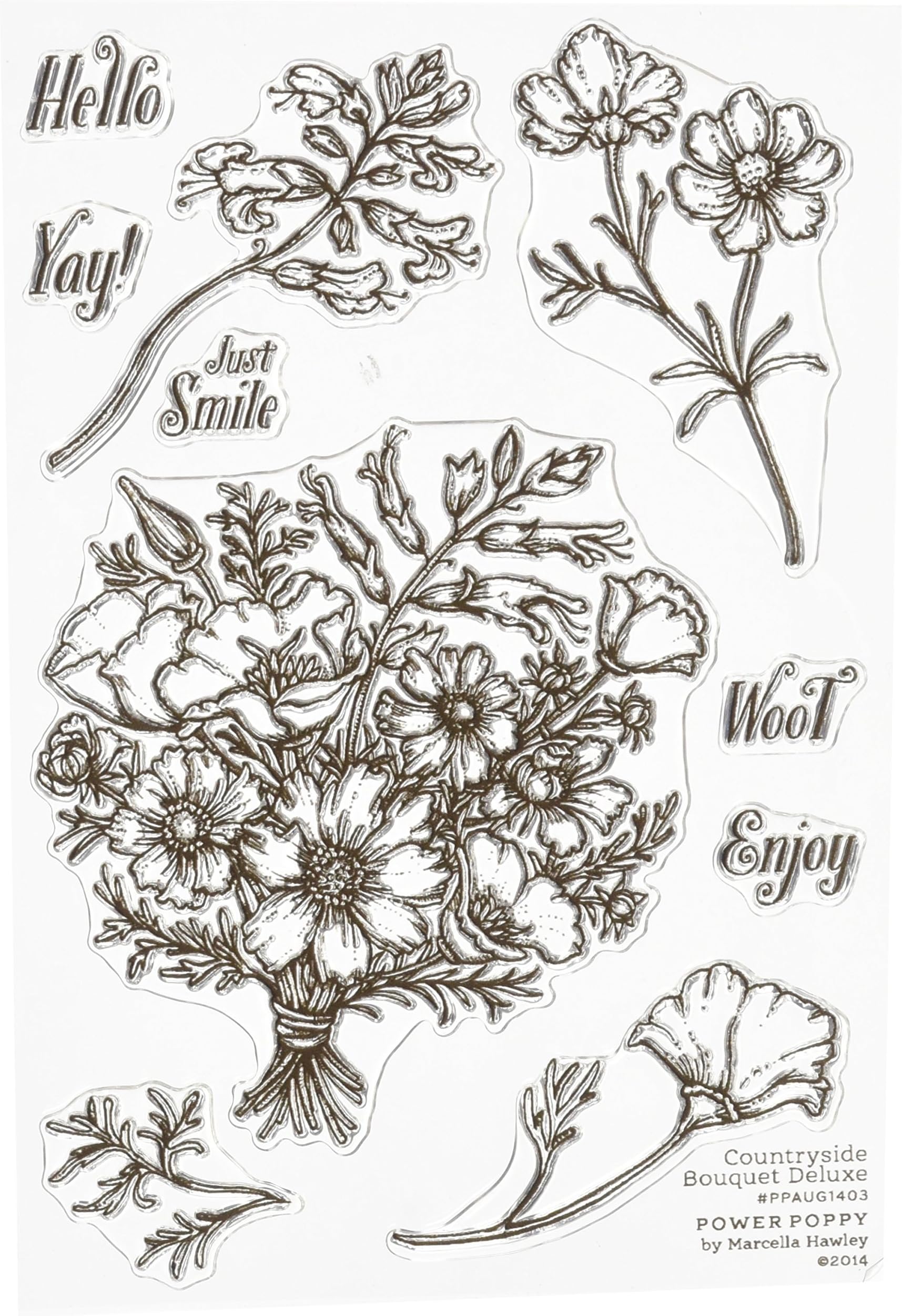 Power Poppy PPAUG1403 Countryside Bouquet Deluxe Stamps, 4" by 6", Clear