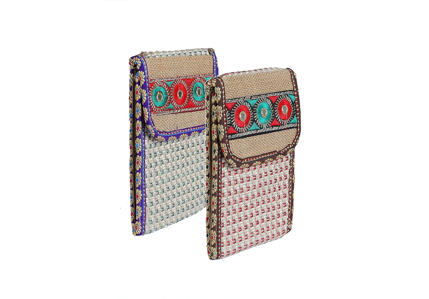 csm girl's jute mobile pouches (multicolour) - pack of 2
