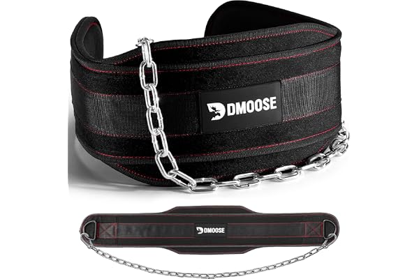 DMoose Fitness Dip Belt for Weight Lifting, Squats & Weighted Dips - 36" Steel Chain & Comfortable Neoprene Padding Supports