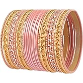Touchstone Indian Metal Bangles for Women Gold Alloy Bracelets desi 2 Dozen Bangle Collection Bollywood Women's Jewelry Set Multi Stacking Wide Chunky Textured Golden Set of 24 in Gold or White Tone