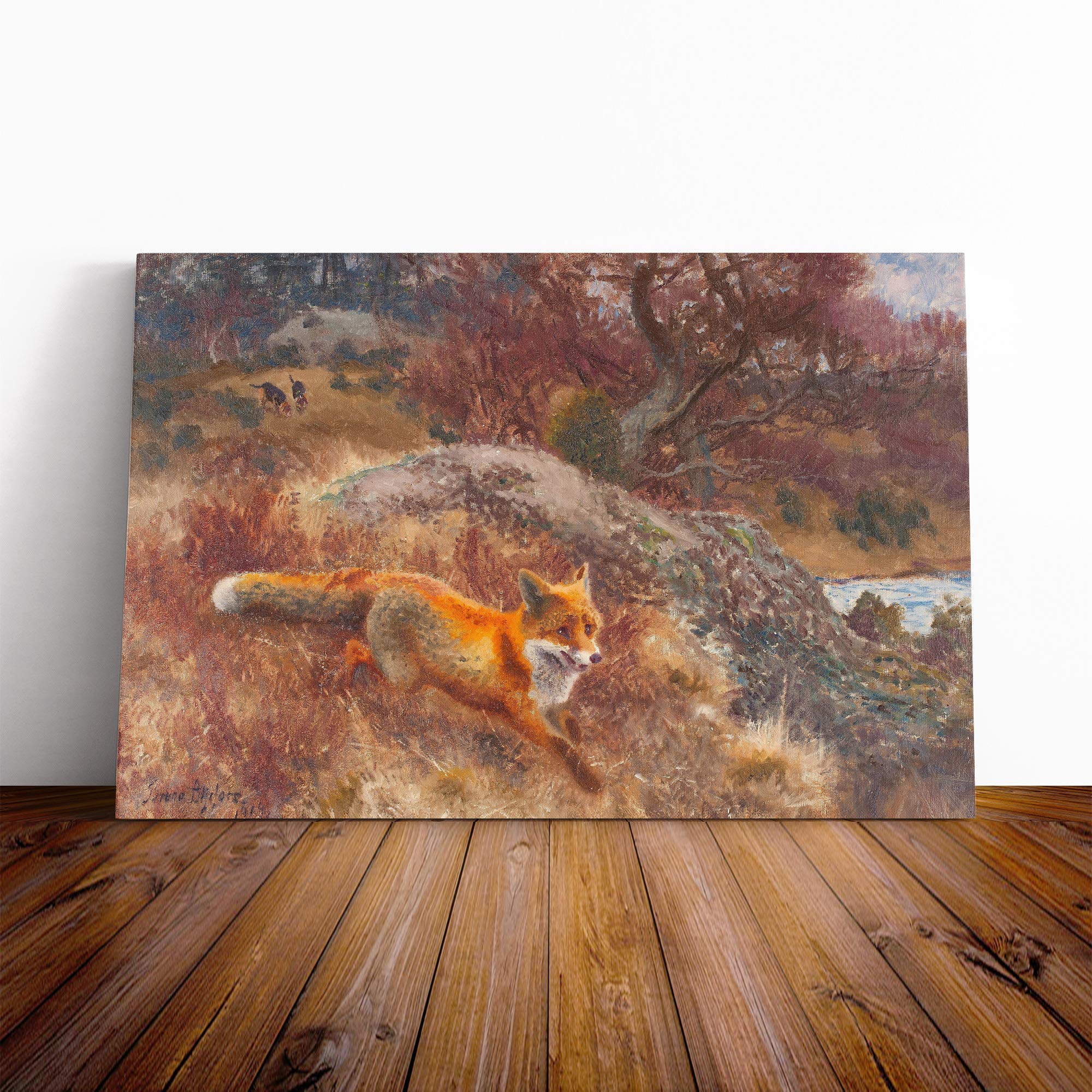 Bruno Liljefors The Fox Hunt Vol.2 Canvas Print | Gallery Wrapped 30mm Frame Wall Art | 20x14 inches | Ready to Hang | Modern Animals Picture | Living Room Bedroom Lounge Office
