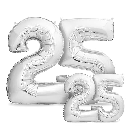 Luftballons 25. Geburtstag XXL Silber - Riesen Folienballon in 2 Größen 40' & 16' | 101cm + 40cm Geburtstagsdeko Set | Vier Z