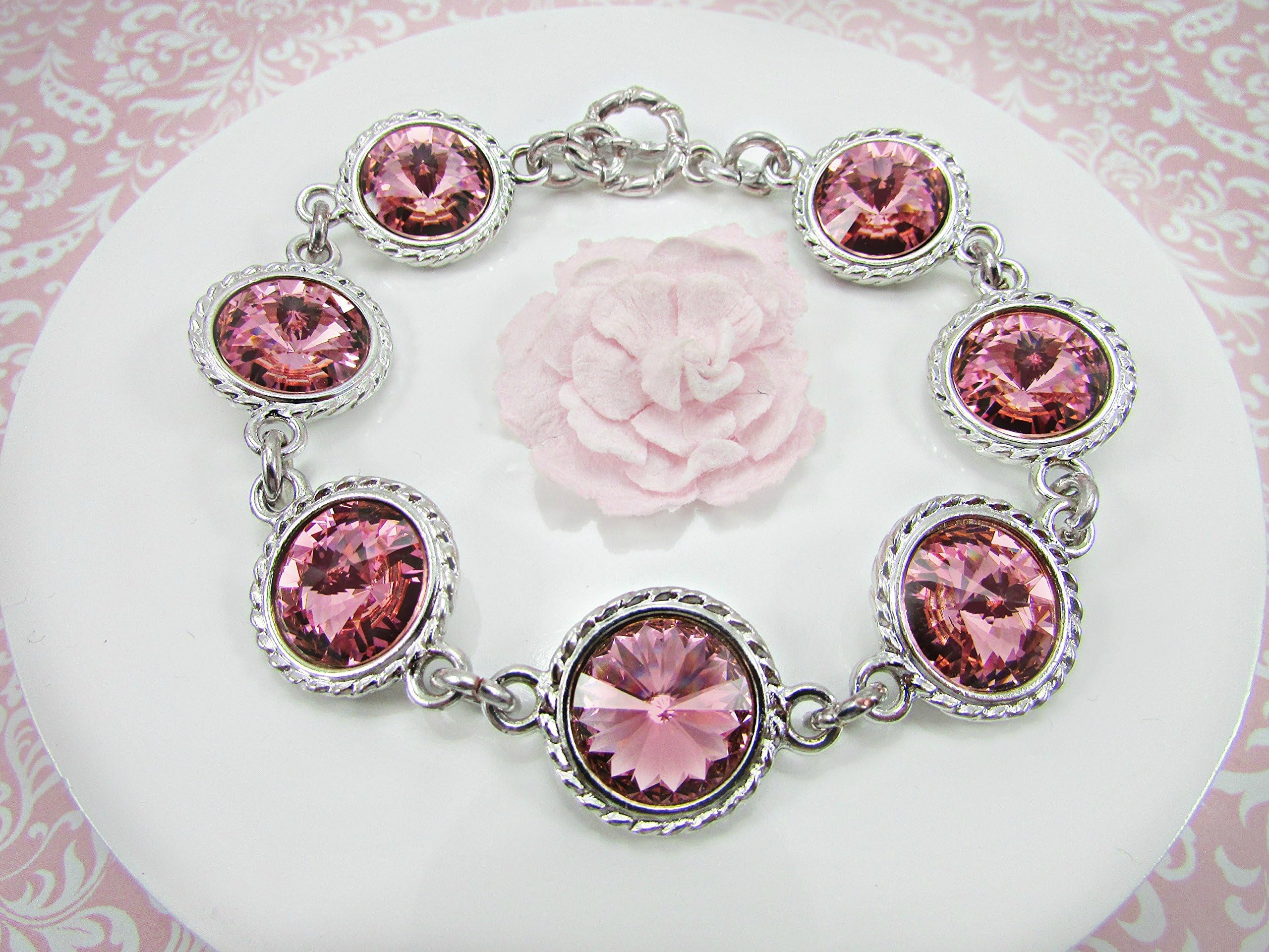 Light Rose Swarovski Crystal Beaded Rivoli Bracelet