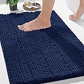 Yimobra Navy Blue Bathroom Rug Mat, Non Slip Quick Dry Bath Mats, Extra Thick and Super Absorbent Bath Rugs, Luxury Microfiber Chenille Plush Fluffy Washable Soft Shower Carpet for Floor, 24" x 17"
