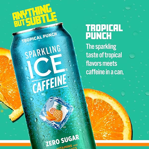 SPARKLING ICE CAFFEINE TROPICAL PUNCH SPARKLING WATER WITH CAFFEINE, ZERO SUGAR, WITH ANTIOXIDANTS AND VITAMINS,16 FL OZ CANS (PACK OF 12)
