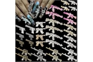Gehaiwo 34PCS Gun Nail Charms, Art Rhinestone - Gold, Silver, Pink Alloy Decoration for Acrylic Nails, Jewels Accessories for Art Supplies DIY Craft