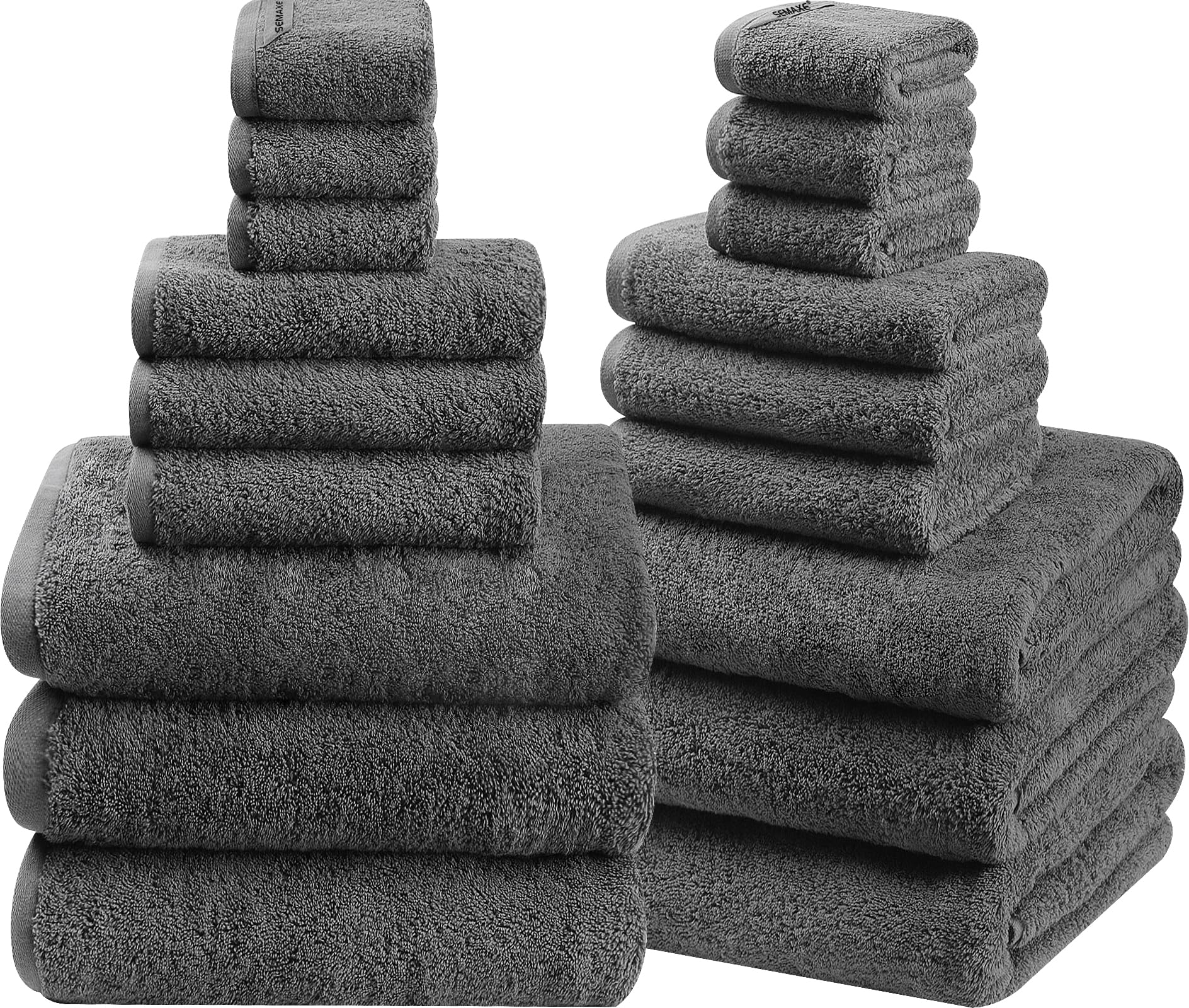 Photo 1 of SEMAXE 18-Pack Bath Towel Set Include 6 Bath Towels, 6 Hand Towels, 6 Wash Cloths, 100% Cotton Bathroom Towels with Hanging Loops and Nano-Bio Lifecycle Labels, Soft and Absorbent Towel, Grey