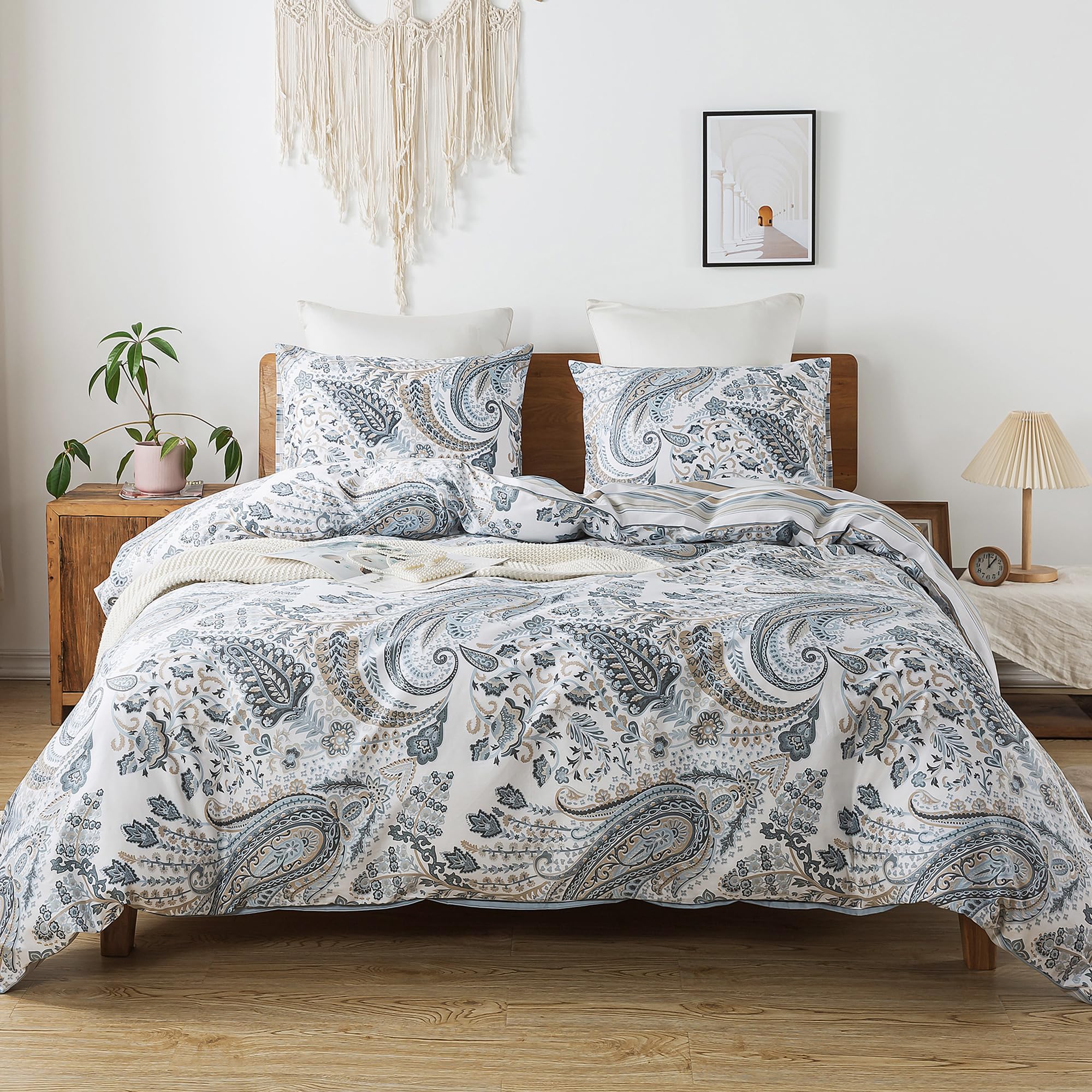 Photo 1 of HoneiLife Cotton Duvet Cover Queen - 3pcs Paisley Comforter Cover, Soft & Breathable Floral Bedding Duvet Cover Sets with Zipper Closure & Corner Ties, Wildflower Comforter Cover Sets All Season Use