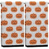 2-Piece Halloween Hand Towels for Bathroom (Jack-O'-Lantern Jacquard) | Burnt Orange Fall Kitchen Towels for Autumn & Halloween Decor, Cotton, 13