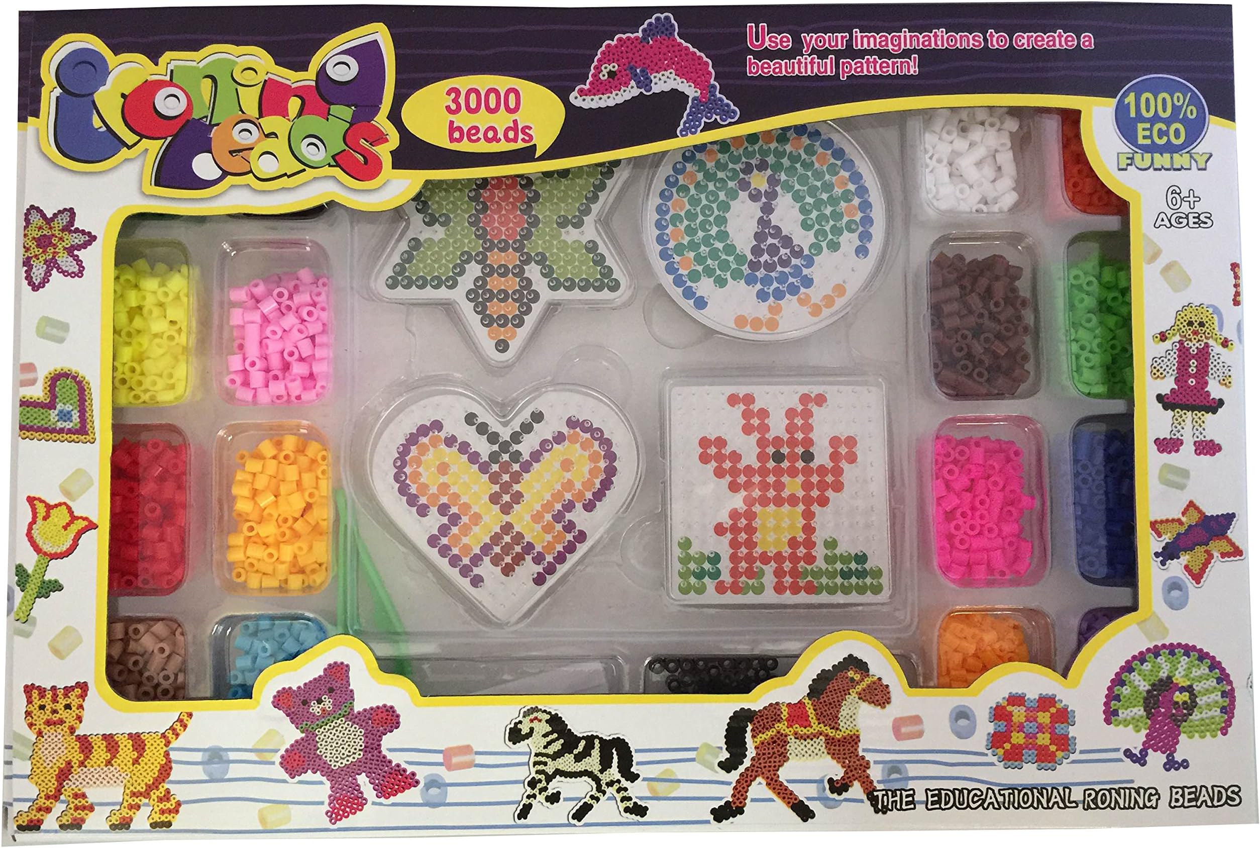 Fuser Beads Pegboards Mega Kit 3000 Beads. Creating Designs From Fused Beads. Compatible with Other Bead Kits Such As Perler - Hama