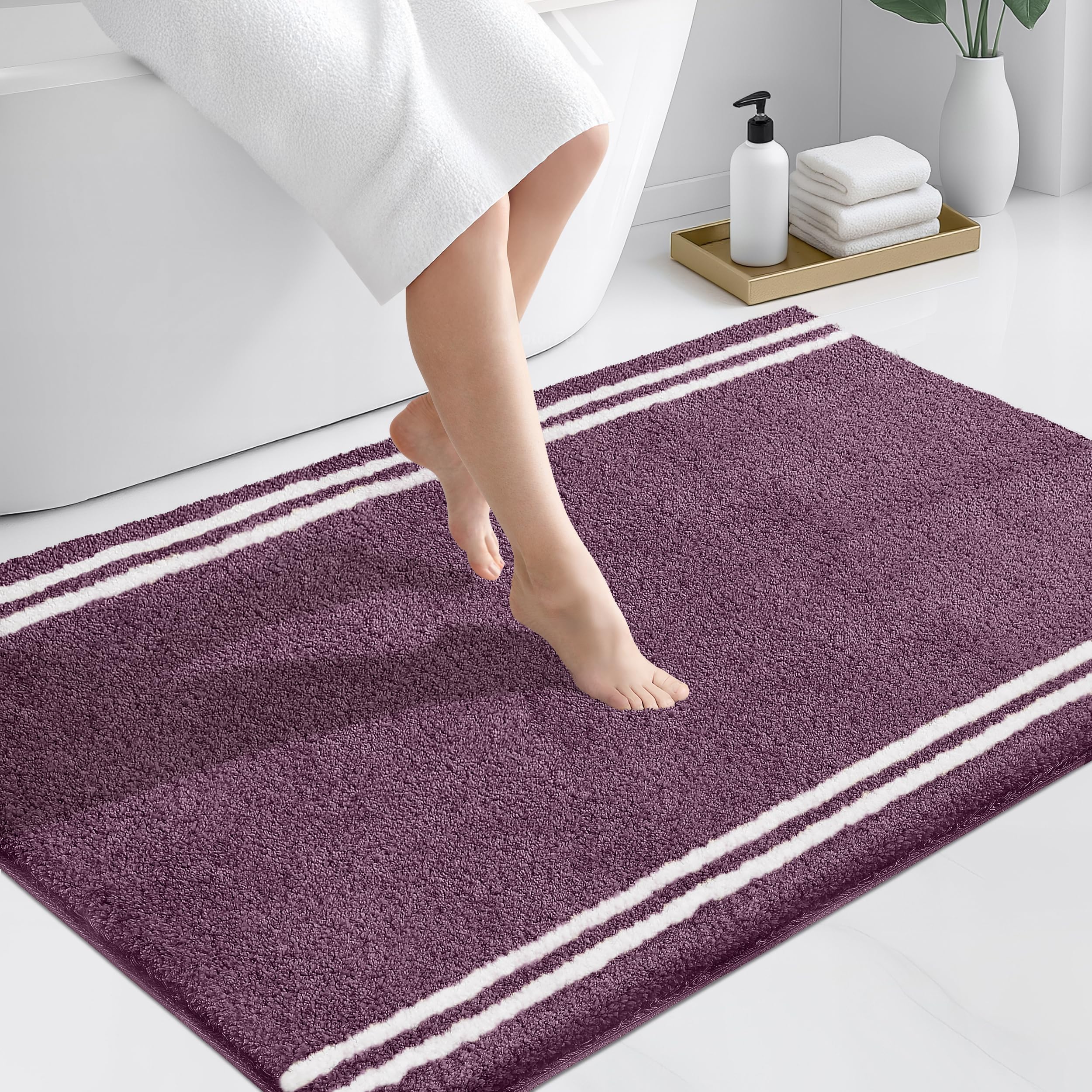 PURRUGS Bathroom Rug Non-Slip Machine Washable 30" x 46", Super Absorbent and Quick Dry Shaggy Microfiber Bath Mat, Extra Soft and Plush Bath Rug for Bathtub, Shower, and Sink, Purple Image