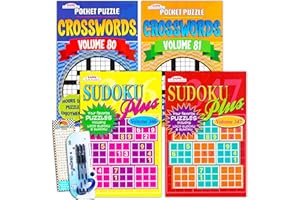 BENDON PUBLISHING Crossword Sudoku Travel Size Puzzle Books for Adults Seniors Super Set ~ Bundle of 4 Travel Crossword and Sudoku Puzzle Books (Over 330 Puzzles Total)