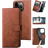 DuckSky for iPhone 14 Pro Max 6.7" Genuine Leather Wallet case【RFID Blocking】【4 Credit Card Holder】【Real Leather】 Flip Cover Women Men for Apple 14 ProMax 5G Phone case Light Brown