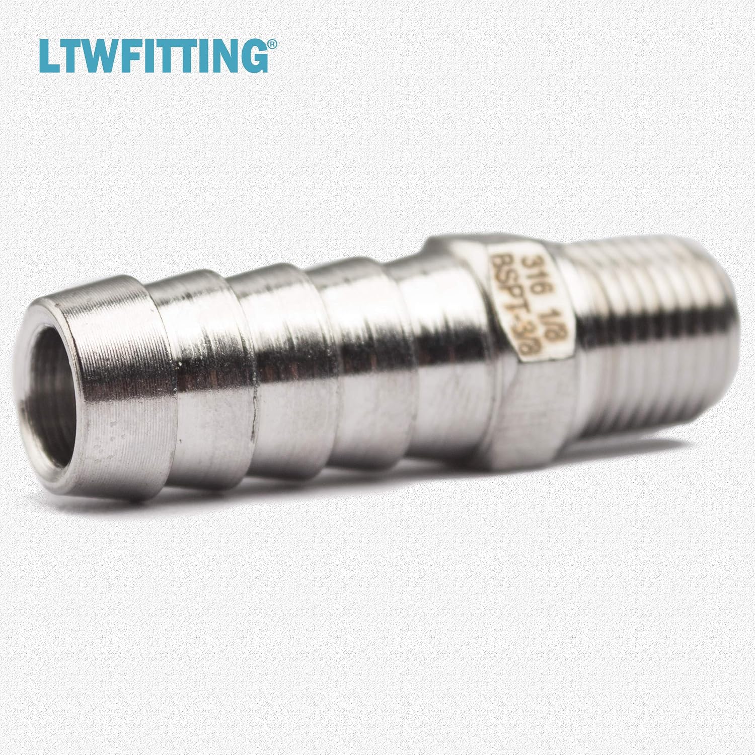 LTWFITTING Stainless Steel 316 Barbed Fitting Connector 1/8" Male BSPT x 3/8"(10mm) Hose Barb Fuel Gas Water (Pack of 5) - Image 3