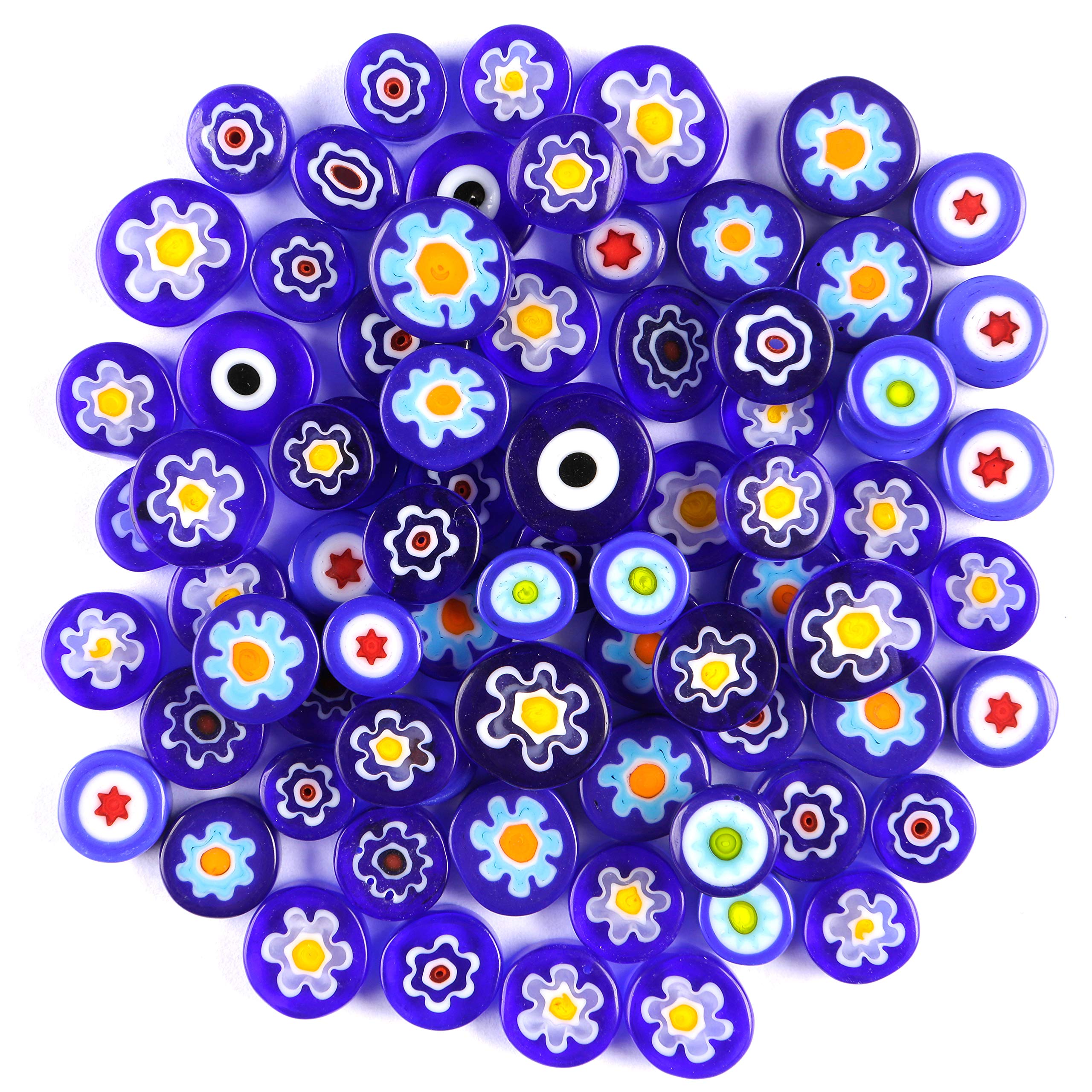 Coloured Glass Millifiori Pebbles Mosaics for Arts and Crafts 50 Grams (Blue)