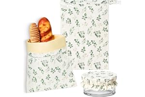 Reusable Beeswax Bread Bags - 3 Pack Bees Wax Food Bag, Homemade Sourdough Bread Storage with Bowl Cover, Linen Cotton Large 