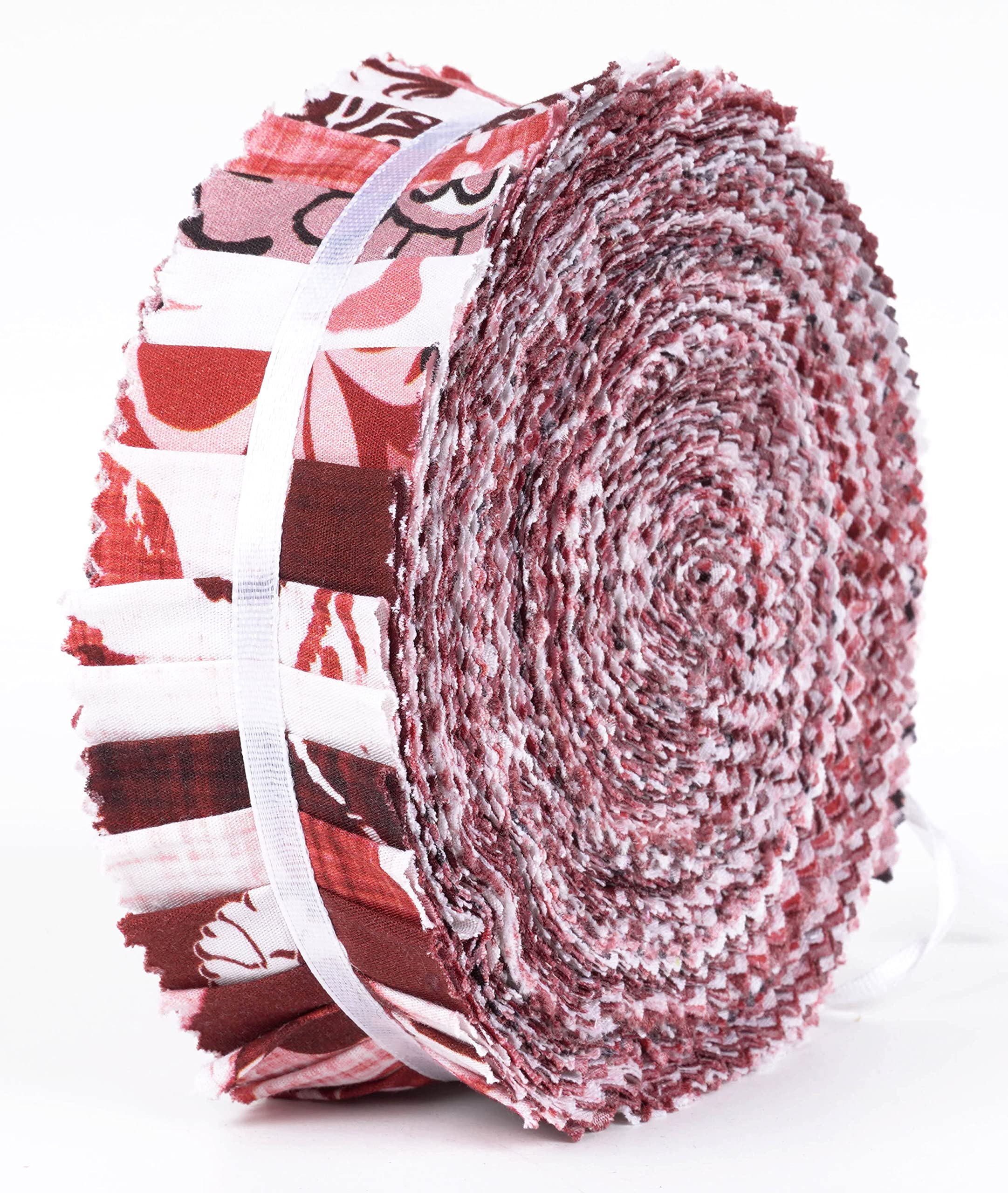 Soimoi 40Pcs Block Print Precut Fabrics Strips Roll Up 1.5x42inches Cotton Jelly Rolls for Quilting - Red โ image 1