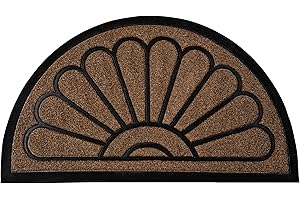 ubdyo Front Door Mat - Low Pile Front Half Circle Door Mat Outside Entrance - Muddy Dirt Trapping Welcome Matt Outdoor - Rubber Backing Anti Slip Indoor Doormat Entrance, 29" x 17", Bright Brown
