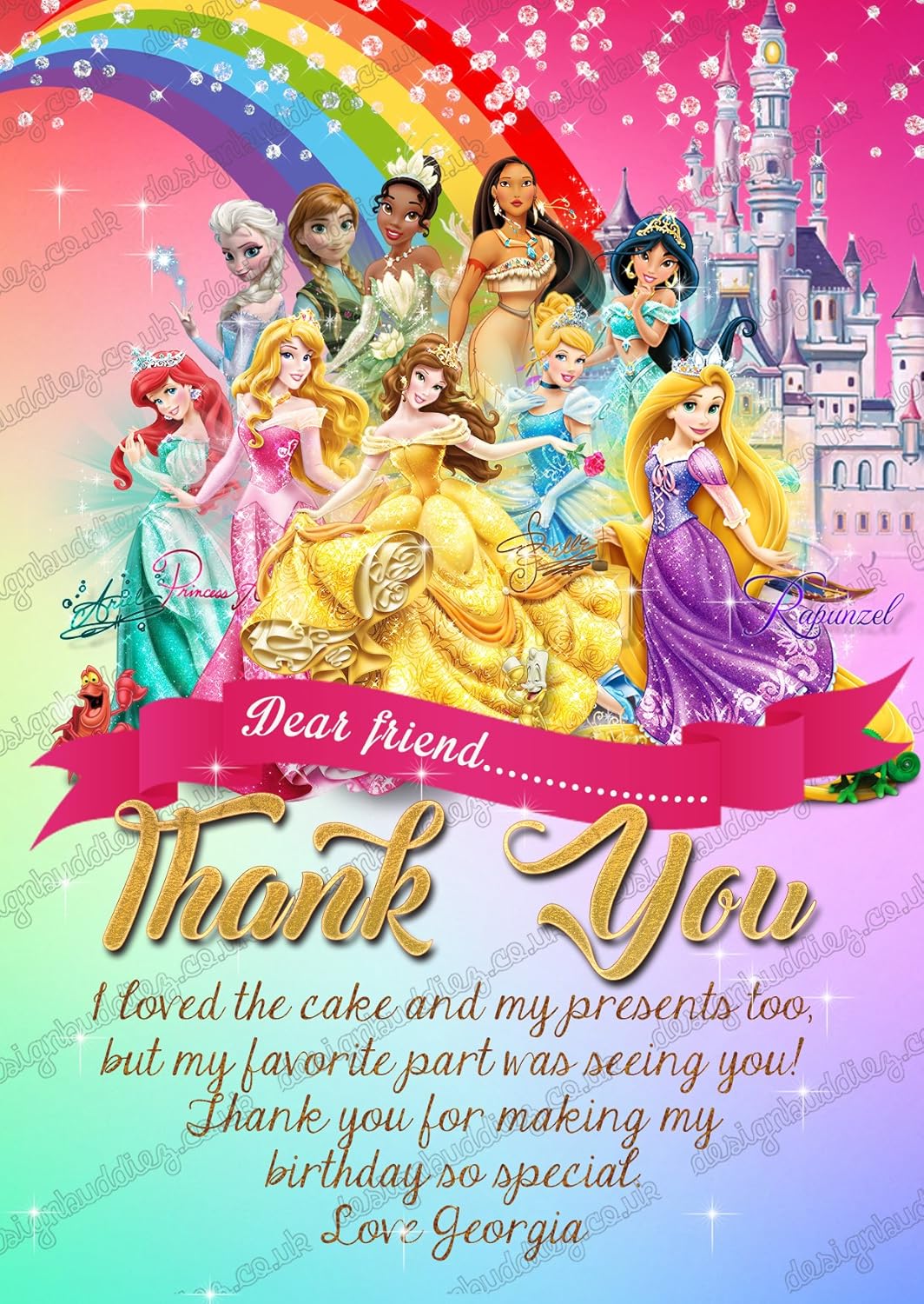 Toys Games Invitations Free Envelopes Personalised Disney Princess Birthday Party Thank You Card Disney Princess Party Thank You Card X 8 Cards Intouchnetworks Com