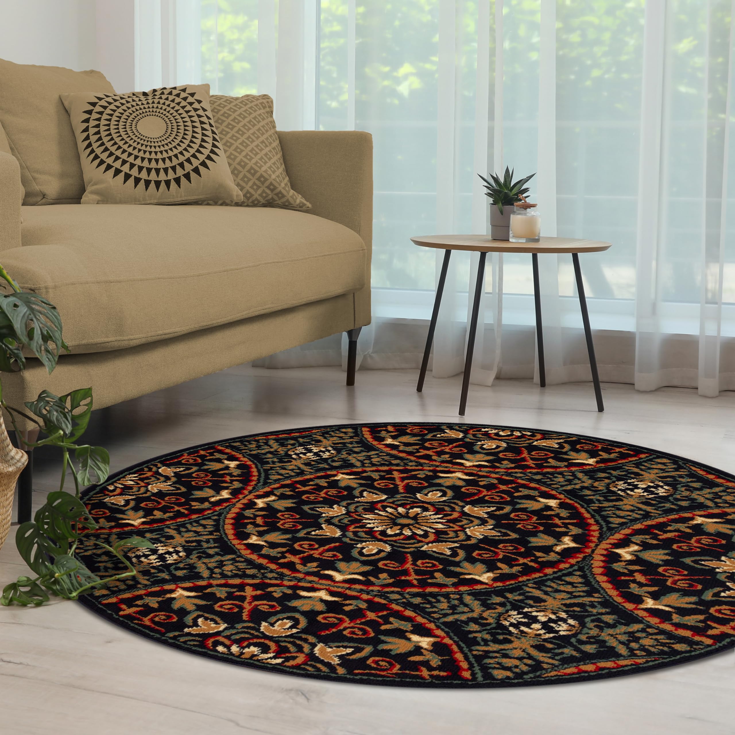 Photo 1 of ***DIRTY****Superior Indoor Area Rug, Plush Carpet Cover, Vintage Oriental Medallion, Ideal for Hallway, Entry, Living Room, Dining, Bedroom, Office, Kitchen, Fancy Medallion Collection, 5' Round, Midnight Blue