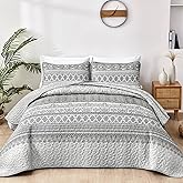 WONGS BEDDING Boho King Quilt Set, Grey Bohemian King Quilt Bedding Set, Lightweight Microfiber Bed Decor Bedspread for All Season 103"x90"(3 Pieces)