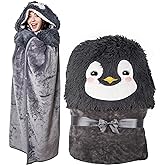 Penguin Wearable Hooded Blanket - Warm & Cozy Oversized Blanket Hoodie with Hand Gloves- Soft Plush Premium Sherpa and Flannel Fleece Hoodie Blanket - Penguin Gifts for Women Adults and Kids