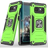 YmhxcY Galaxy Note 8 Case, Galaxy Note 8 Case with 3D Curved Screen Protector, Armor Grade Cases with Rotating Holder Kickstand Non-Slip Hybrid Rugged for Galaxy Note 8 6.3" KK Light Green