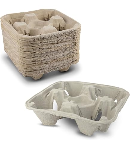 FMP Brands 100 Pack 2-Cup Pulp Fiber Drink Carriers - Biodegradable Tray For Coffee, Delivery, Takeout