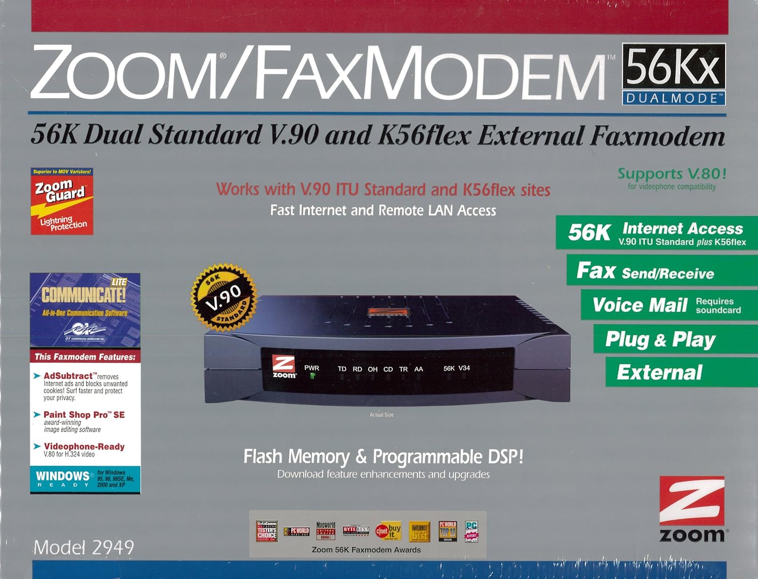 Zoom Telephonics 2949-00-00C 56.6Kbps External Fax Modem