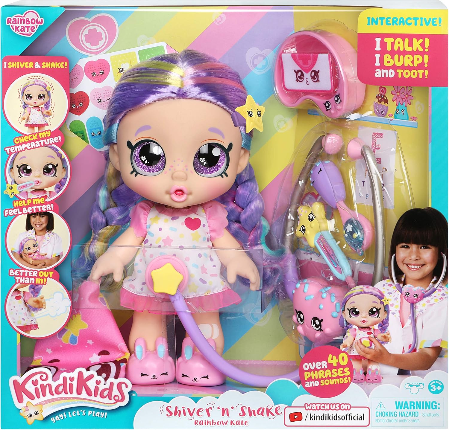 Kindi Kids Toddler Doll - Shiver and Shake Rainbow Kate - Interactive Talking Toy with Shopkins Accessories - Image 4