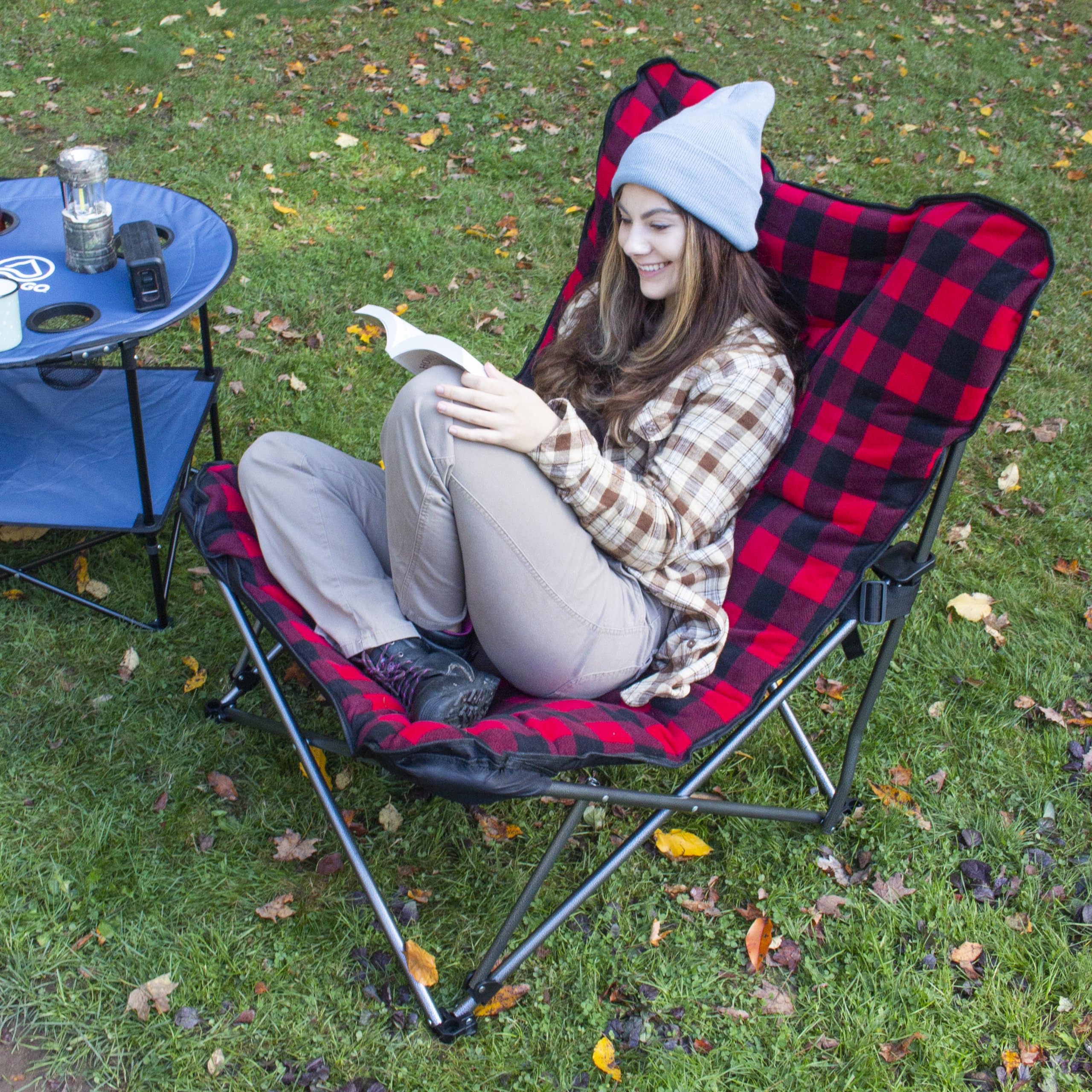 Photo 1 of CAMP & GO Extra Large Ultra Padded Outdoor Camping Chair, Portable Folding Camp Chair with Wide Padded Seat, Cup Holder, and Carry Bag, Multicolor