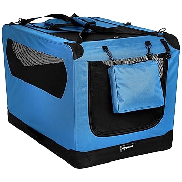 AmazonBasics Premium Folding Portable Soft Pet Dog Crate Carrier Kennel - 36 x 24 x 24 Inches, Blue