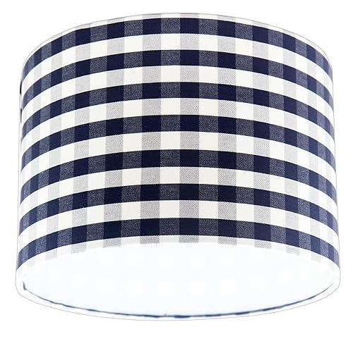 Navy Blue And White Gingham Drum Lamp Shade Amazon Co Uk Handmade