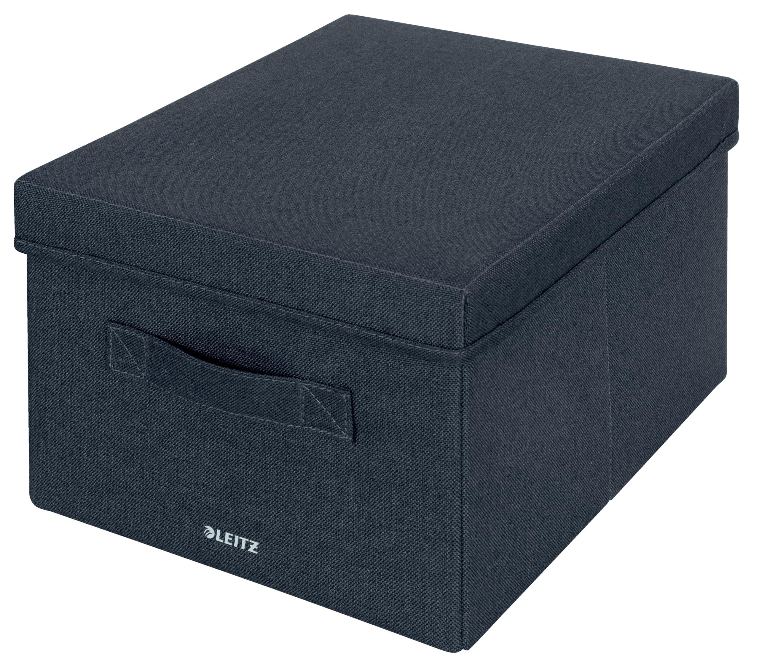 Leitz Fabric Storage Box with Lid, Set of 2 Cube Storage Unit Boxes, Foldable Fabric Ottoman Storage Organiser Box, Velvet Grey, Medium, 61440089