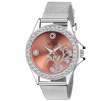 Swisstyle Classy Analogue Pink Dial Watch for Women with Silver Chain - SS-LR097-PNK-CH