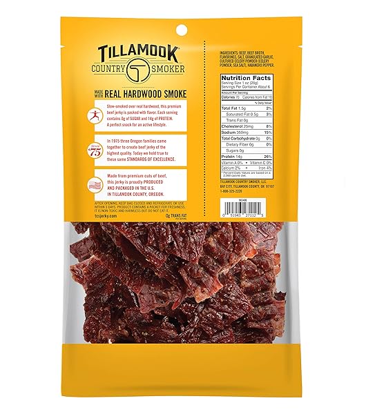 TILLAMOOK COUNTRY SMOKER KETO FRIENDLY ZERO SUGAR BEEF JERKY, HOT & SPICY, 6.5 OUNCE