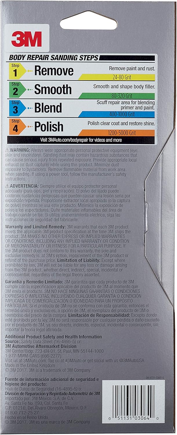 3M Trizact Performance Sandpaper, 03064, 3-2/3 in x 9 in, 3000 grit,5: Garden & Outdoor
