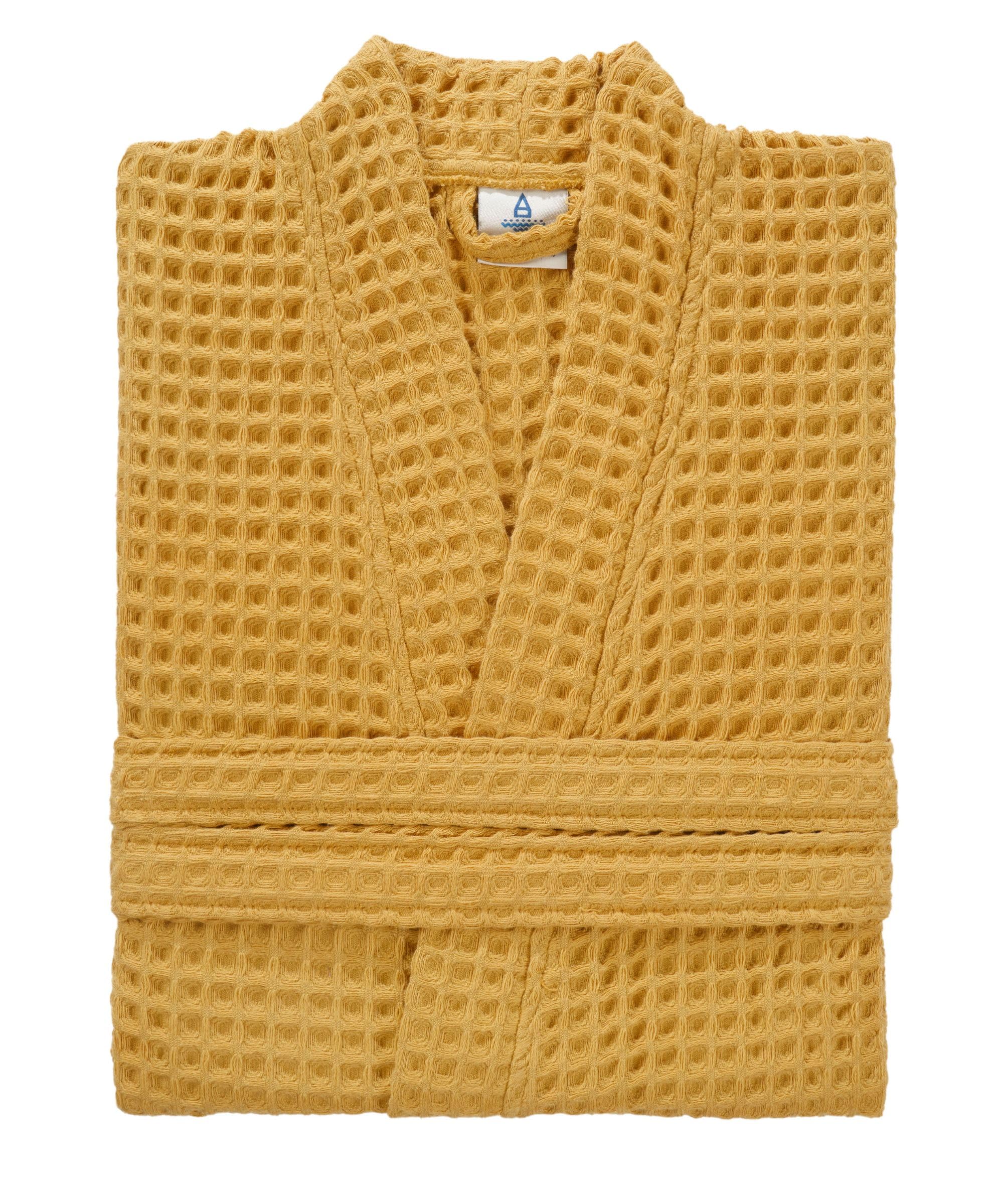 Photo 1 of sea me at home 100% Cotton Waffle Kimono Bathrobe for Men & Women, Cozy Leisurewear with Functional Pockets, Comfortable Robe for Relaxation (Mustard)