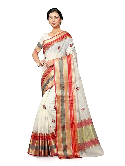 leeza store Womens Maheshwari Cotton Silk Saree with Unstitched Blouse Piece