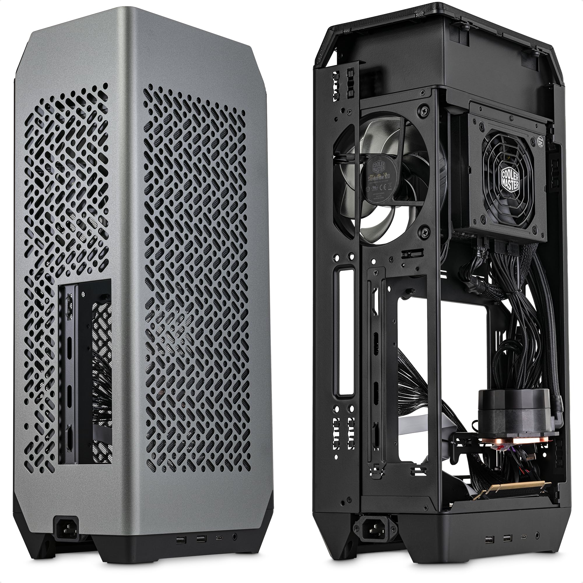 Cooler Master NCORE 100 MAX Mini-ITX SFF Tower-Gehäuse – Maßgeschneiderter AIO-Kühler, 850 W SFX Gold ATX 3.0 Netzteil, einfache Installation, PCIe 4.0 Riser und vertikalen GPU-Unterstützung 3