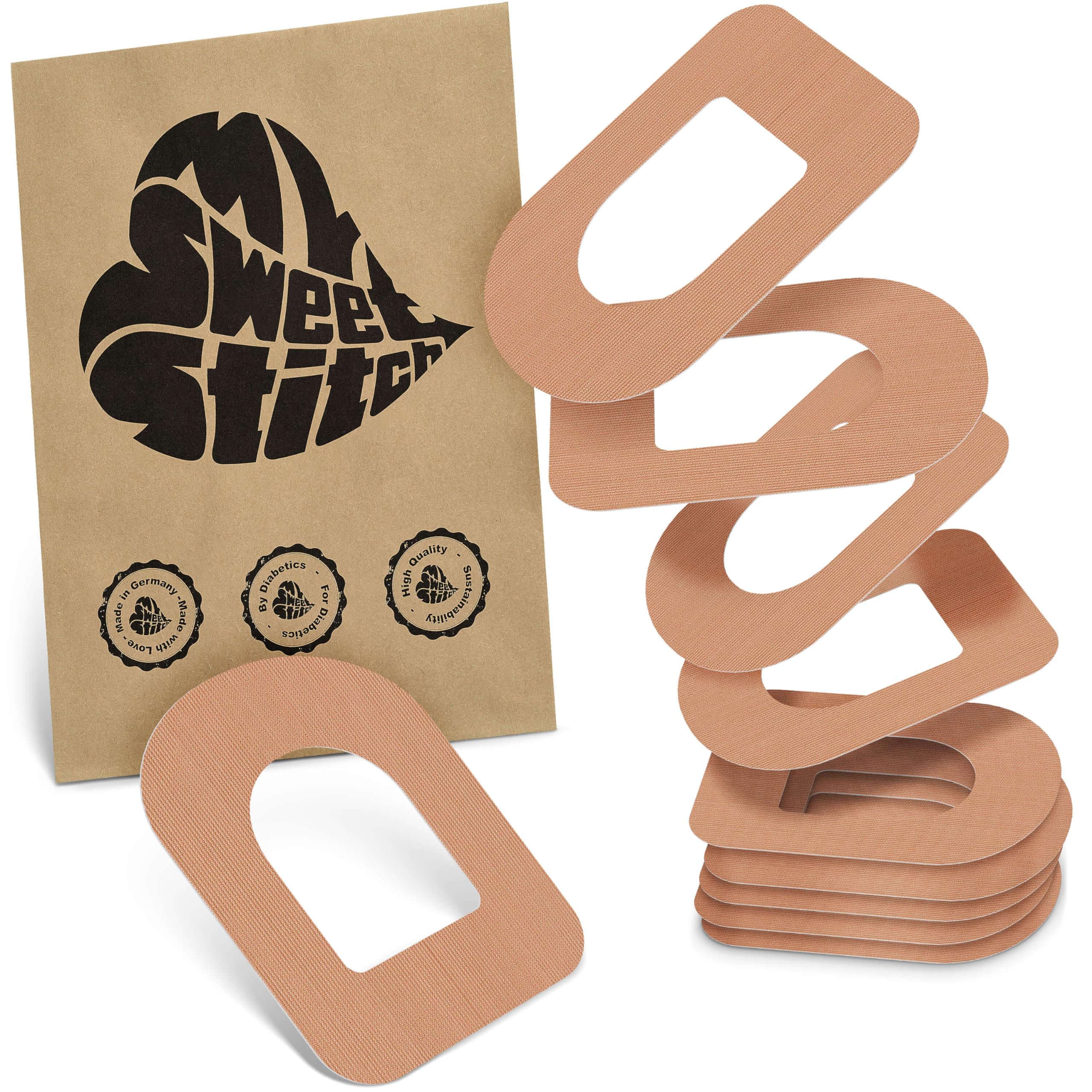 MySweetStitch - 10 x Omnipod Patches, Ring Patch Ø 95 x 72mm, Waterproof, Breathable, Skin-Friendly, Made in Germany, Beige
