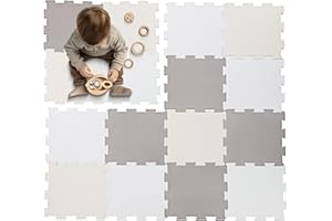Enovoe Soft Baby Play Mat - Non-Toxic, Interlocking EVA Foam Tiles, 16 Pieces - Safe, Cushioned Floor Play Area for Kids, Infants & Toddlers - Ideal for Playrooms, Nurseries, and Home Gyms (12" x 12")